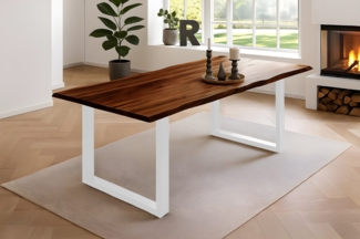 Esstisch Baumkante Massiv Akazie nussbaum 240 x 100 weiß NIAH 141096958