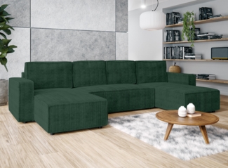AX LIVING Aydin U Sofa Wohnlandschaft mit Schlaffunktion U Form Grün