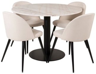 ebuy24 Essgruppe EstelleØ106WHBL Essgruppe Esstisch weiß, Marmor un, (5-tlg)