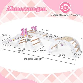 4er Set Klettergerüst mit Rutsche & Kletterbogen & Netz Klappabres Kletterdreieck Weiß