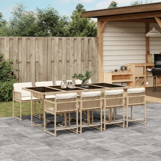 vidaXL 9-tlg. Garten-Essgruppe mit Kissen Beige Poly Rattan 3211462