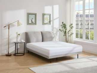 Vente-unique - Bett 140 x 190 cm - Samt- Grau - IBEDIA