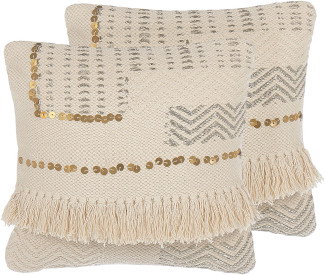 Kissen 2er Set Streifenmuster VAYALI Baumwolle 45 x 45 cm Beige