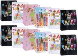 laro Geschenkbox Geschenktüten mit Henkel Medium Geburtstag Happy Birthday 12-96stk (12 St)