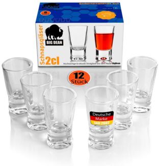 BigDean 12 Stück Schnapsgläser 2cl in Geschenkbox – hochwertige Shotgläser spülmaschinenfest - in Gastro Qualität