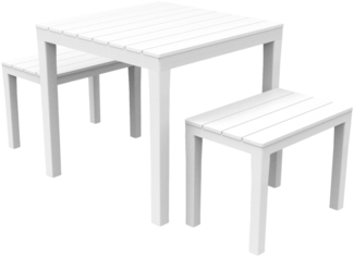 Dmora Outdoor-Lounge-Set Alambico, Gartenkomposition mit 1 quadratischem Tisch und 2 Bänken, Indoor- und Outdoor-Lounge von Pic Nic, 100 % Made in Italy, Weiß