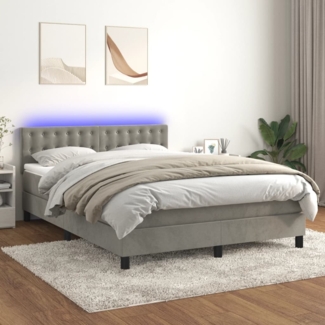 vidaXL Boxspringbett mit Matratze & LED Hellgrau 140x190 cm Samt 3134639