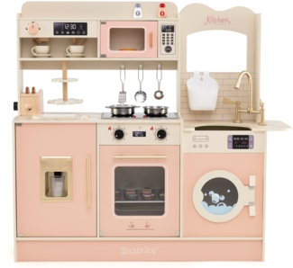 Kinder Spielküche mit Herd & Licht & Sound Holz Kochspielküche für ab 3 Jahren Pink