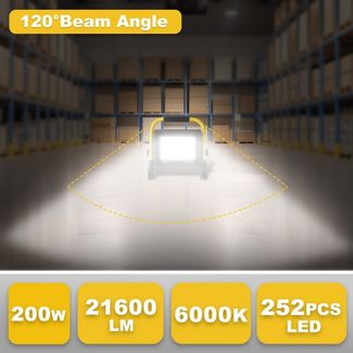 POPOLIC LED Baustrahler tragbare LED-Arbeitsleuchte, 6000 K Tageslichtweiß, IP66 wasserdicht, Baustellenbeleuchtung mit 3,5 m Kabel und EU-Stecker für Werkstatt und Garage, 200-W-LED-Baustellenstrahler, 21600 lm Arbeitsscheinwerfer