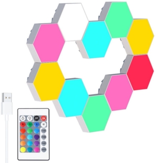 Qualra LED Nachtlicht Hexagon RGB Gaming Wandleuchte Sechseck LED Panel mit Fernbedienung, Wandpaneele Beleuchtung für Gamer Room Deko
