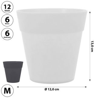 CEPEWA Übertopf Übertopf 12er Set Kunststoff 12x13cm weiß anthrazit Pflanztopf Topf