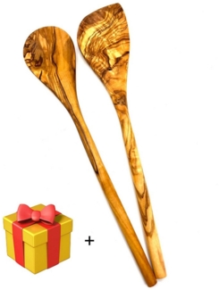 Olivenholz-erleben Kochlöffel 2tlg. Kochlöffel-Set, kommt besonders gut in die Ecken und Ränder des Topfes