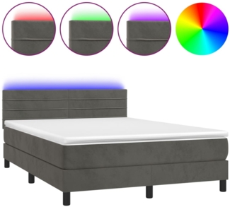 vidaXL Boxspringbett mit Matratze & LED Dunkelgrau 140x200 cm Samt 3134466