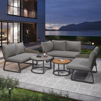 TavilaEcon Gartenlounge-Set für 6-7 Personen,Rattan-Handwerk,verstellbare Beine, inklusive aller Sitz- und Rückenkissen, grau