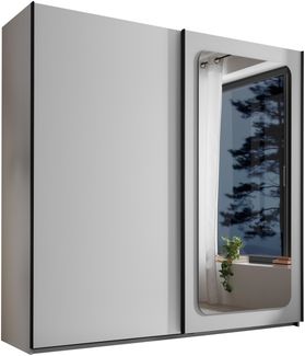 Schwebetürenschrank >MIONE< inkl. Beleuchtung, Spiegel / weiß - 215x210x60cm (BxHxT)