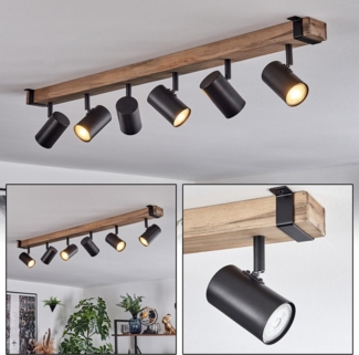 hofstein Deckenleuchte Deckenlampe aus Metall/Holz in Schwarz/Naturfarben, ohne Leuchtmittel, Leuchte im Industrial/Vintage-Design m. verstellbaren Schirmen, 6xGU10