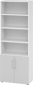 bümö Aktenregal & Schrank abschließbar, Büroschrank Regal Kombination Holz 80cm breit in Weiß/Grau - abschließbarer Schrank für's Büro & Arbeitszimmer, Büro Möbel Ordnerschrank, 968T2-W-5-BS