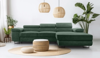 AX LIVING Cord Couch L Form – Arborio R 280 cm Ecksofa in Dunkelgrün