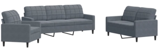 vidaXL 3-tlg. Sofagarnitur mit Kissen Dunkelgrau Samt 3278352
