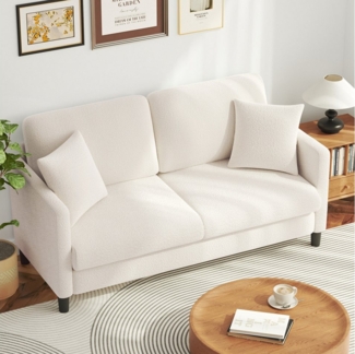 OUNUO Sofa 2 Sitzer Couch Bonnelfederkern 2 Zierkissen f. Wohnzimmer Schlafzimmer