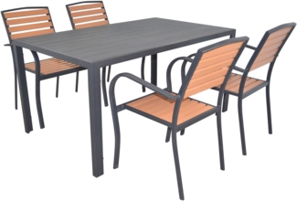 Moderne 5tlg. Gartenmöbel Sitzgruppe, schwarz, Stühle honigfarben