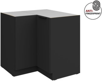 Küchen Eckunterschrank 90x90 cm Küche ARIA Schwarz ultra matt + Schwarz matt, hochwertige Fronten mit Anti Fingerprint Beschichtung Küchenzeile Küchenblock