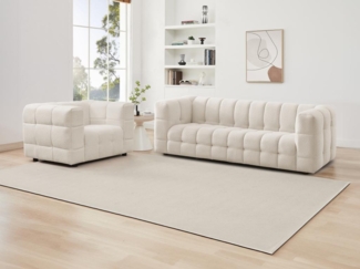 Vente-unique - Sofagarnitur 3-Sitzer & Sessel - Bouclé-Stoff - Elfenbeinfarben - LERICI von Pascal Morabito