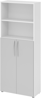bümö Mehrzweckschrank 80cm breit, Aktenschrank o. Schuhschrank hoch, Regal Schrank-Kombi, Küchenschrank in Weiß/Grau aus Holz, Vorratsschrank & Haushaltsschrank mit Metallgriffen, 4770-W-5-BM