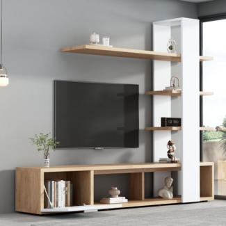 HAUSS SPOLE Wohnwand Wohnzimmermöbel-Set für Fernseher unter 60 Zoll, TV-Schrank, weiß, (Eichenweiß TV-Schrank,Lowboard,TV Wohnwand Set,Wohnzimmer Möbel Set, 1-St, 180* 33,5*151,5 cm), geeignet für Fernseher unter 60 Zoll