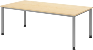 bümö höhenverstellbarer Schreibtisch H-Serie 200x100 cm in Ahorn, Gestell in Silber - großer PC Tisch für's Büro manuell höhenverstellbar, Computertisch verstellbar, HS-2E-3