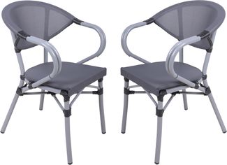 Gartenstuhl 2er Set SION - Kunststoff, Grau | Stapelstuhl Wetterfest Gartenstühle Outdoor Essstühle