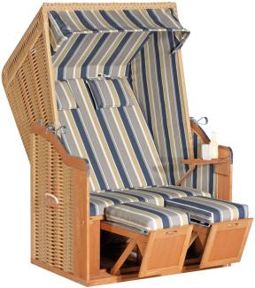 SunnySmart Garten-Strandkorb Rustikal 50 PLUS 2-Sitzer beige/blau mit Kissen