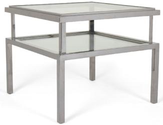 Casa Padrino Luxus Beistelltisch Silber 65 x 65 x H. 55 cm - Moderner Tisch mit gehärteten Glasplatten und Edelstahl Gestell - Wohnzimmer Möbel