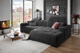 Iwaniccy Ecksofa MASTER, B 301 x T 195 cm, Schwarz, Webstoff, elektr. Sitztiefenverstellung, Kopfteilverstellung