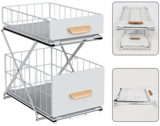 JEOBEST Küchenregal Regal mit 2 Korb-Auszügen, Unterschrankregal, Unter Waschbecken Regal, Gewürzregal, Höhenverstellbar, für Heimat und Büro
