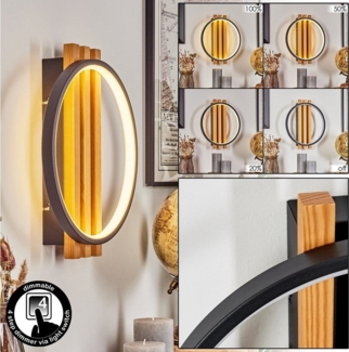 hofstein Wandleuchte dimmbare Wandlampe aus Metall/Holz/Kunststoff in Schwarz/Natur/Weiß, LED fest integriert, 3000 Kelvin, im modernen Design, dimmbar über Lichtschalter, 15 Watt, 1680 Lumen