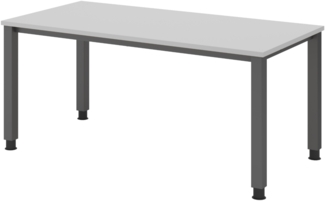 bümö manuell höhenverstellbarer Schreibtisch 160x80 cm in grau, Metall-Gestell: Graphit - PC Tisch höhenverstellbar & belastbar bis 140 kg, Büro- und Computertisch, QS-16-5-G