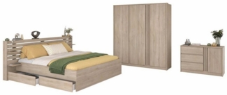 Escale 22 Parisot Stauraumbett Japanische Eichen Nachbildung mit Kleiderschrank und Kommode 160x200cm