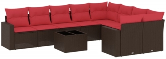 vidaXL 10-tlg. Garten-Sofagarnitur mit Kissen Braun Poly Rattan 3219444