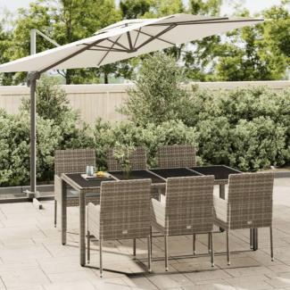 vidaXL 7-tlg. Garten-Essgruppe mit Kissen Grau Poly Rattan