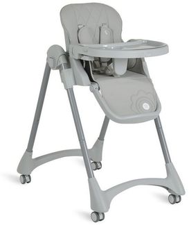 Moni Kinderhochstuhl Rico klappbar, höhenverstellbar, Doppeltablett, Räder, Gurt grau