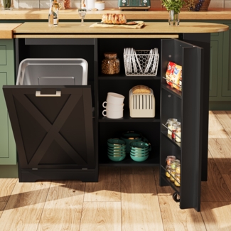 Sideboard 138–203 x 38 x 105,5 cm, drehbar mit Klapptür, aus MDF, Schwarz