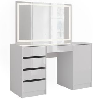 Schminktisch Sherry Weiß/Weiß Hochglanz 128.2 cm mit LED-Spiegel Vicco