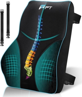 POPOLIC Rückenkissen Lendenkissen Rückenlehne, Memory Foam Rückenstützkissen Lordosenstütze, 2-tlg, Stütze Rücken Lordosenstütze, für Büro, Autositz, Liegestuhl, mit Verlängerungsgurt und Netzbezug