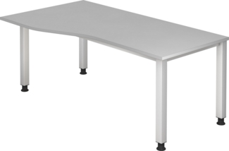 bümö Schreibtisch Q-Serie höhenverstellbar, Tischplatte 180 x 100 cm in grau, Gestell in silber, QS-18-5