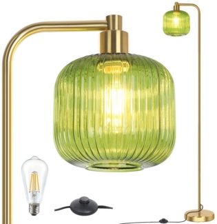 Rosnek LED Stehlampe Vintage Stehleuchte Wohnzimmer Retro Leselampe für Schlafzimmer Büro, Grün, LED wechselbar, Warmes Weiß, 170CM, mit 1 E27 Glühbirne, Glas Lampenschirm & Fußschalter für Studio