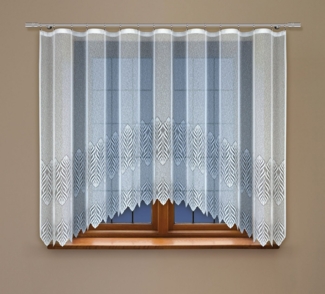 HAFT Gardine 24870 Bogengardine Weiß Jacquard Stoff, Kräuselband, 160x300 cm (HxB)