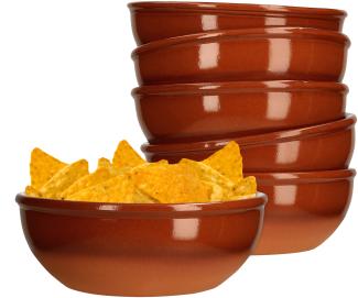 6er-Set Servier-Schale Ø 12cm Ton-Geschirr braun glasiert 350 ml Schüssel Salat-Schälchen Snacks