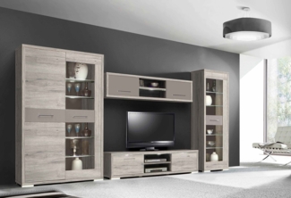 Wohnwand Anbauwand Mediawand Sandeiche Cacoa Basalt 342cm