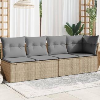 vidaXL Gartensofa mit Kissen 4-Sitzer Beige Poly Rattan